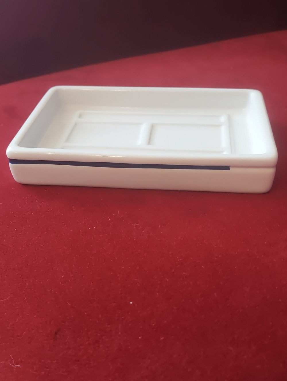Tommy Hilfiger Minimalist White Ceramic Soap Dish/Trinket Dish with Navy Accent